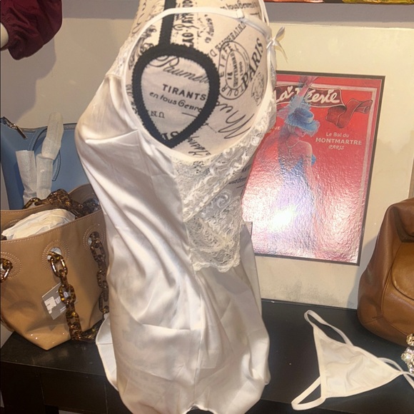 Avid love White Satin Lace Slip Dress & g string set NWT size small - Picture 3 of 7